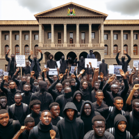 Kenyan youth wearing black protesting against finance bill 2024 before kenyan parliament 