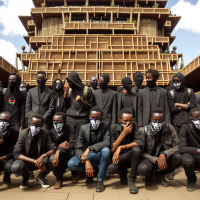 masked Kenyan youths wearing black protesting against finance bill 2024 before kenyan parliament 